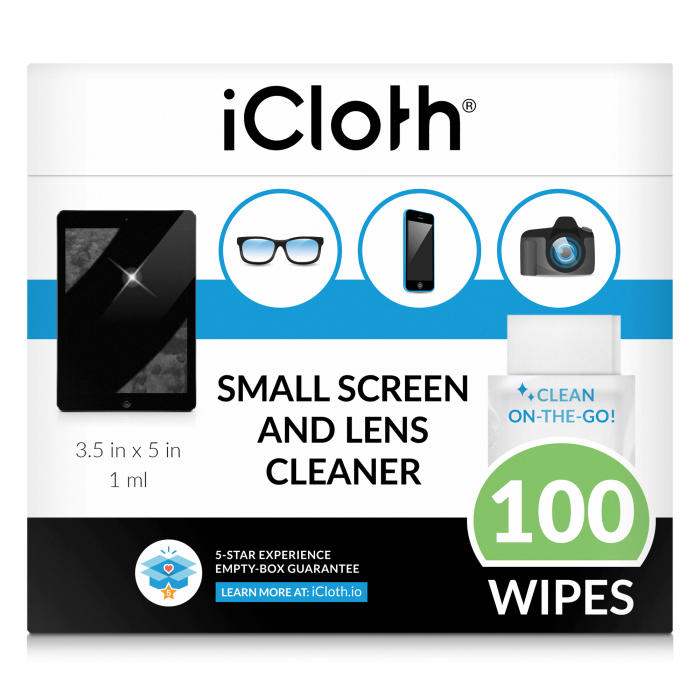 iCloth Lens and Screen Cleaner Pro-Grade Individually Wrapped Wet Wipes, Wipes for Cleaning Small Electronic Devices Like Smartphones and Tablets.