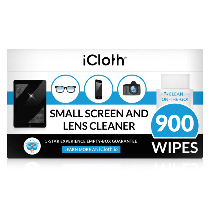 iCloth Lens and Screen Cleaner Pro-Grade Individually Wrapped Wet Wipes, Wipes for Cleaning Small Electronic Devices Like Smartphones and Tablets.