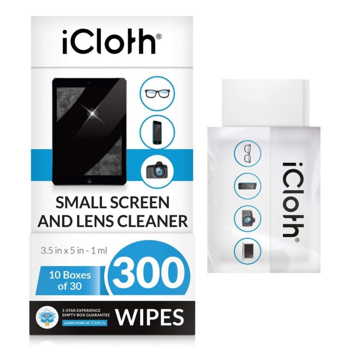 iCloth Lens and Screen Cleaner Pro-Grade Individually Wrapped Wet Wipes, Wipes for Cleaning Small Electronic Devices Like Smartphones and Tablets.