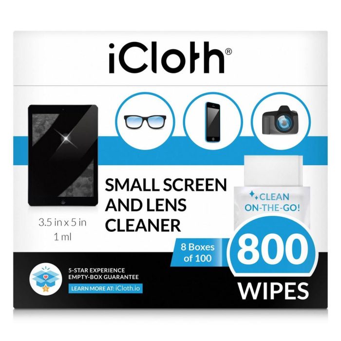 iCloth Lens and Screen Cleaner Pro-Grade Individually Wrapped Wet Wipes, Wipes for Cleaning Small Electronic Devices Like Smartphones and Tablets.